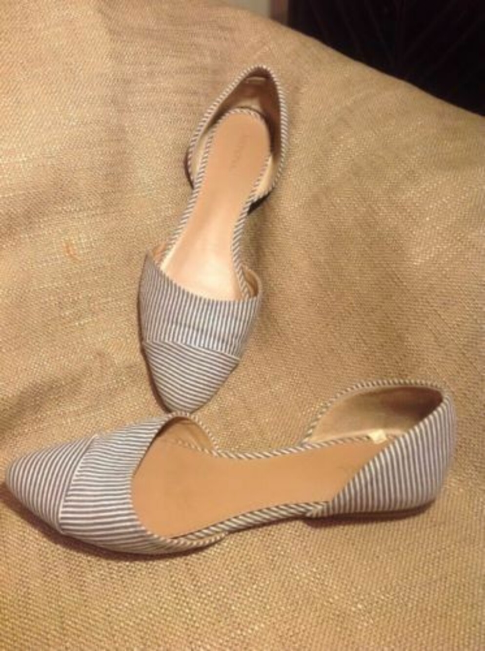 MERONA POPPY D'ORSAY BLUE WHITE PINSTRIPE POINTY TOE BALLET FLATS SZ 8.5M SHOES